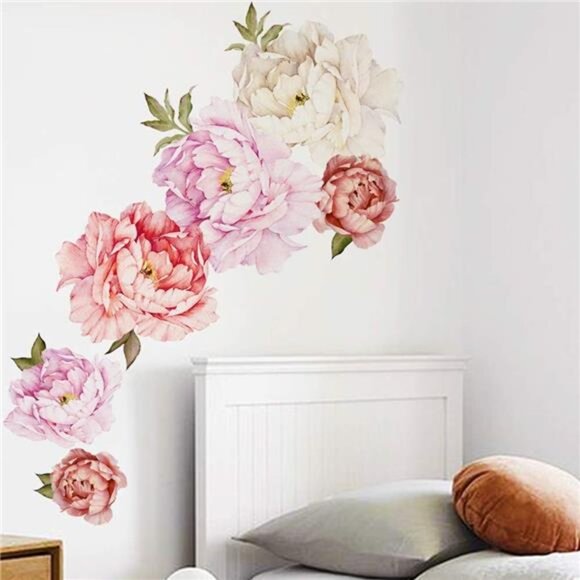 Peonies Wall Decals Floral Wall Stickers Rose Bouquet Peel Stick Flowers Decor - Picture 5 of 8